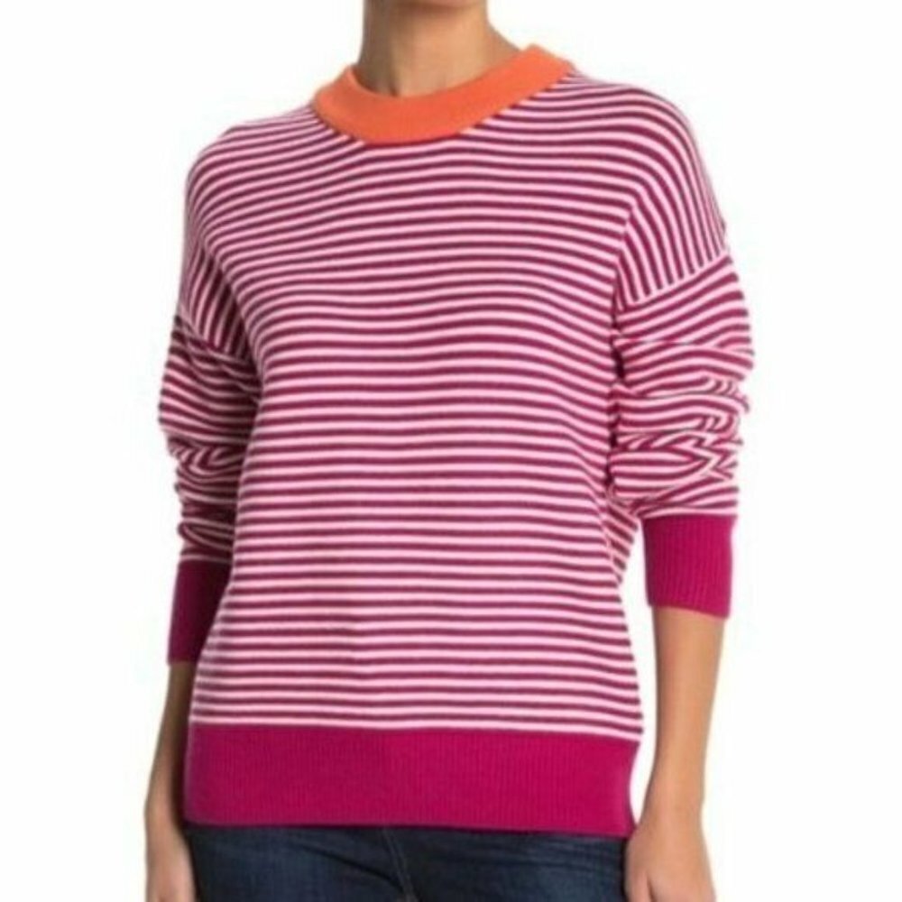 Elodie Womens Pullover Sweater Magenta White Strip